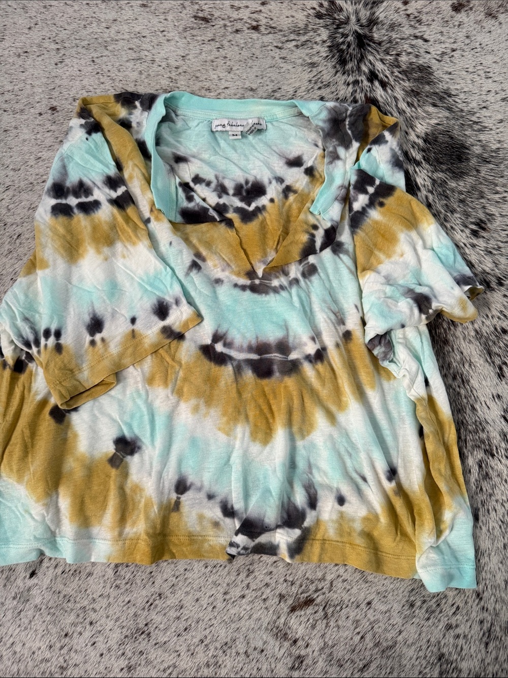 Young Fabulous & Broke Tie-Dye Scoop Neck Tee in Aqua, Mustard & Black